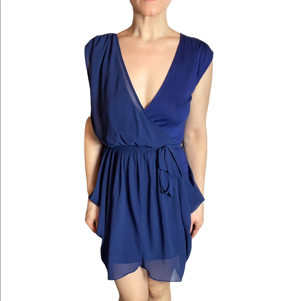 Blue Bebe Mini Dress with Sheer Draping Details size XS